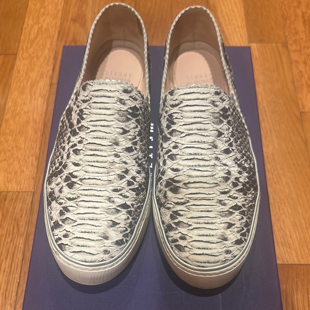 Stuart Weitzman Black and Cream Nuggets Natural Buck Molorrus Sneakers